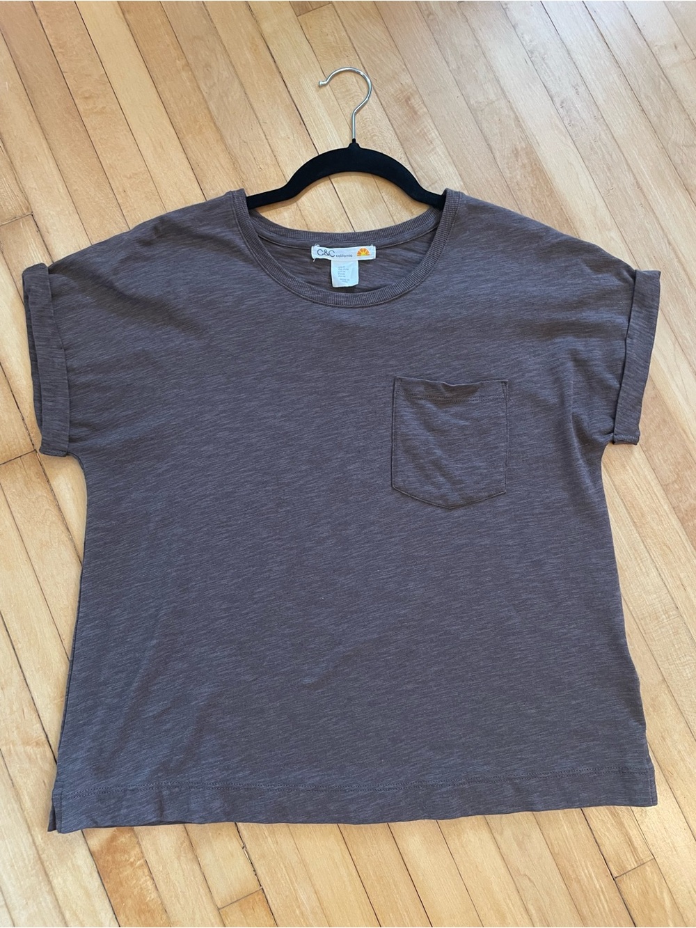 C&C California Cotton Tencel Slub Knit Boxy Fit Tee T Shirt Crewneck Brown